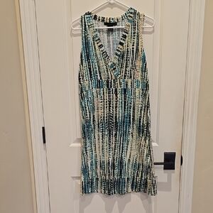 Calvin Klein Jeans Sleeveless Patterned Dress - Blue and Cream
